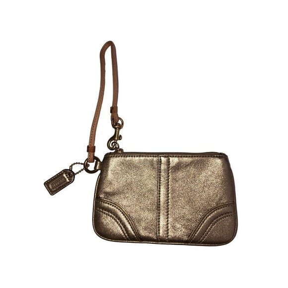Coach Wristlet Gold Soft Leather Wallet Micro Purse Metallic Unisex - Picture 1 of 6
